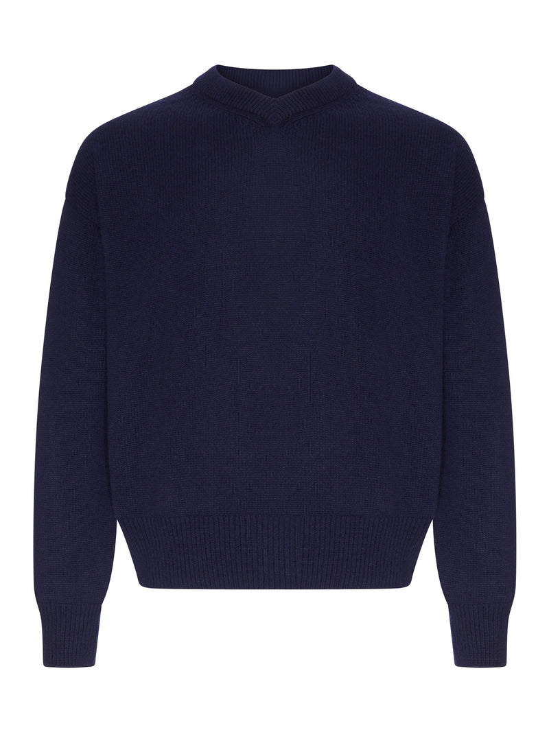 MAGLIONE BLU NAVY CON SCOLLO A V