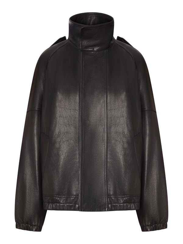 GIACCA OVERSIZE IN PELLE CON COLLO ALTO