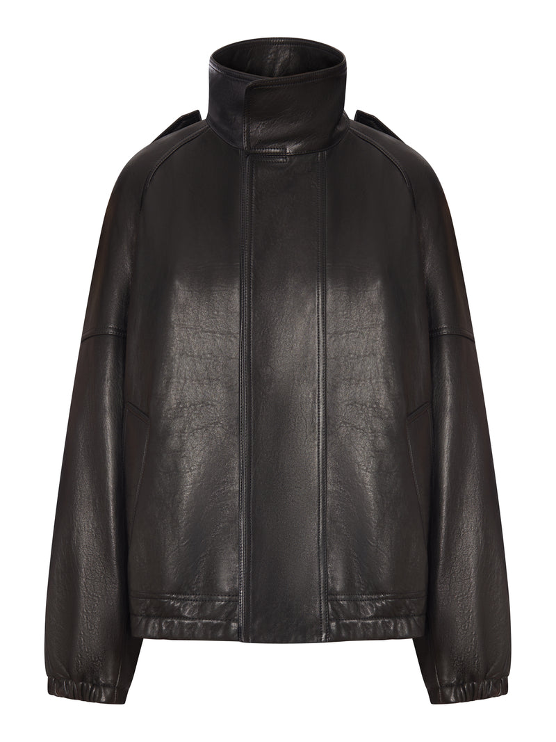 GIACCA OVERSIZE IN PELLE CON COLLO ALTO