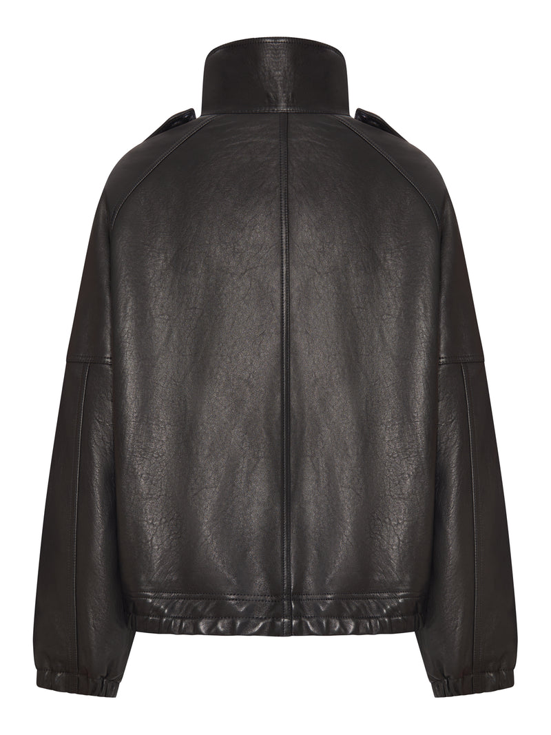 GIACCA OVERSIZE IN PELLE CON COLLO ALTO