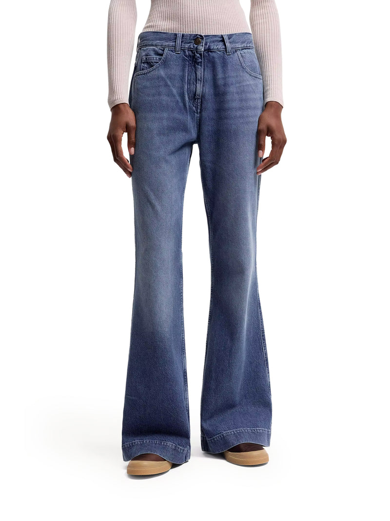 JEANS IN DENIM A GAMBA AMPIA
