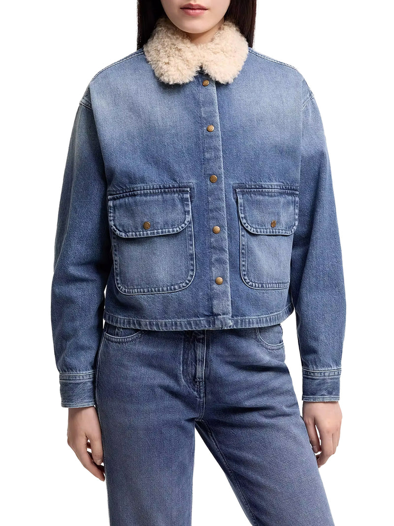 CAMICIA IN DENIM CON FINITURE IN TEDDY