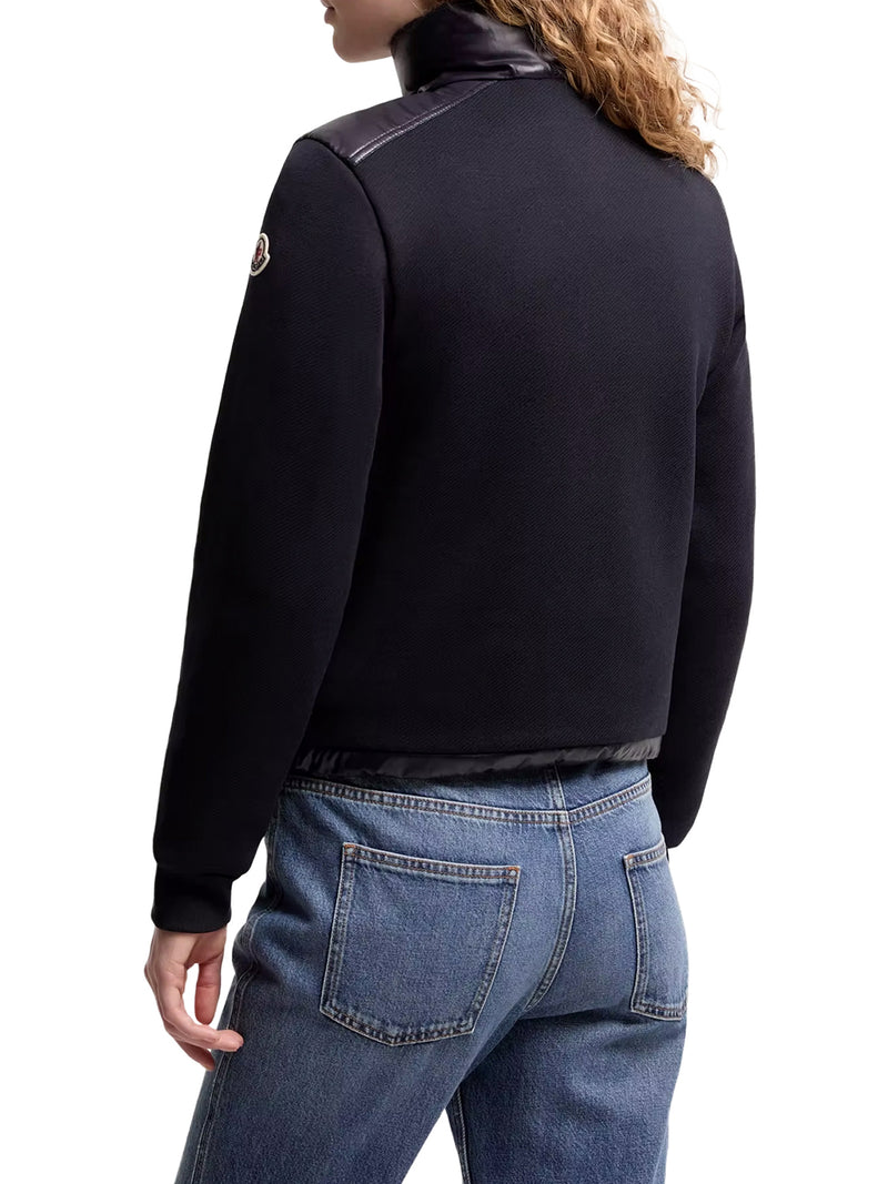 FELPA CON ZIP IN COTONE CON PARTE ANTERIORE IN NYLON