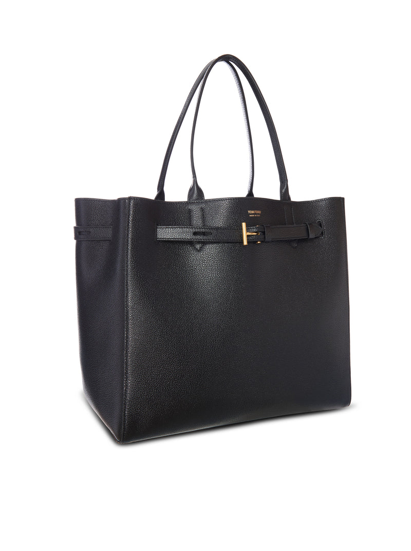 BORSA TOTE IN PELLE NERA CON DETTAGLIO T