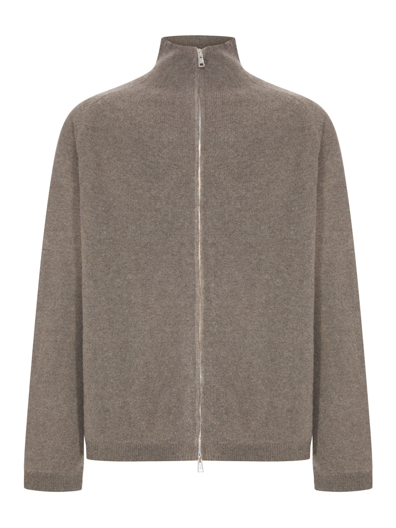 CARDIGAN CON ZIP IN LANA "CHERUB" E TINTURA SPRAY COLOR FANGO
