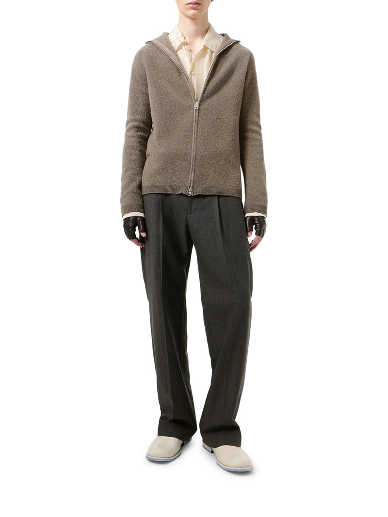 CARDIGAN CON ZIP IN LANA "CHERUB" E TINTURA SPRAY COLOR FANGO