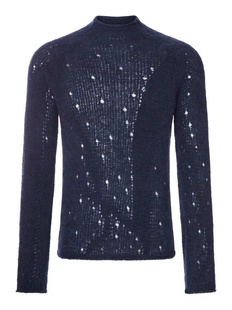MAGLIONE IN ALPACA BLU MÉLANGE A TRAMA IRREGOLARE