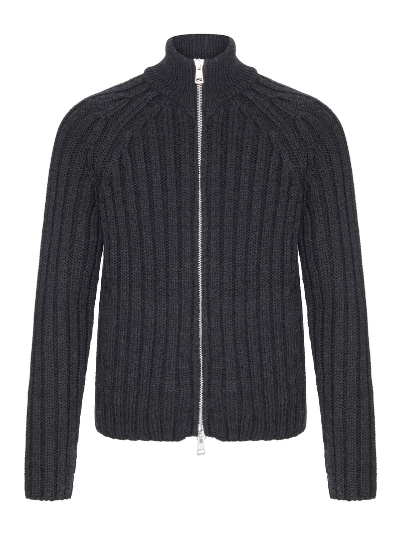 CARDIGAN  CON ZIP IN MAGLIA DI LANA MERINO A COSTE
