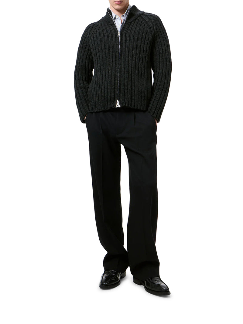 CARDIGAN  CON ZIP IN MAGLIA DI LANA MERINO A COSTE