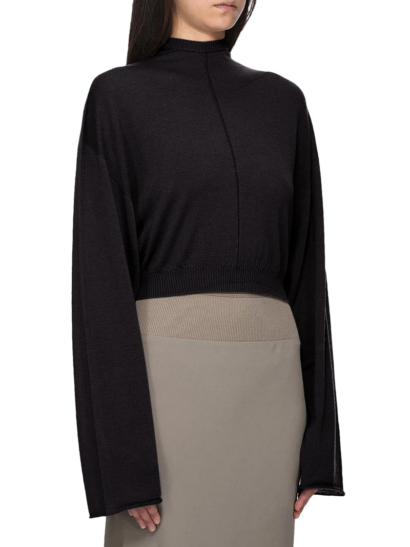 MAGLIA CROPPED IN MAGLIA CON CAPPUCCIO