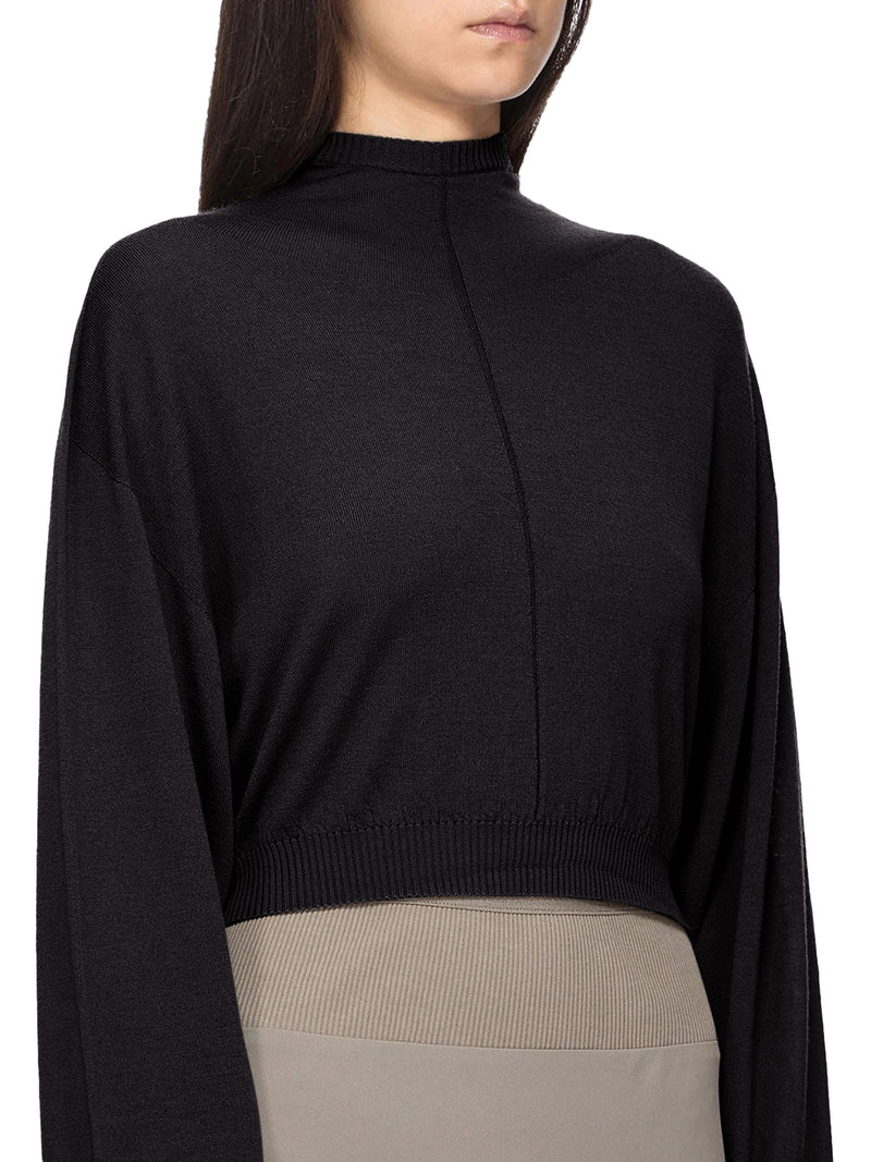 MAGLIA CROPPED IN MAGLIA CON CAPPUCCIO