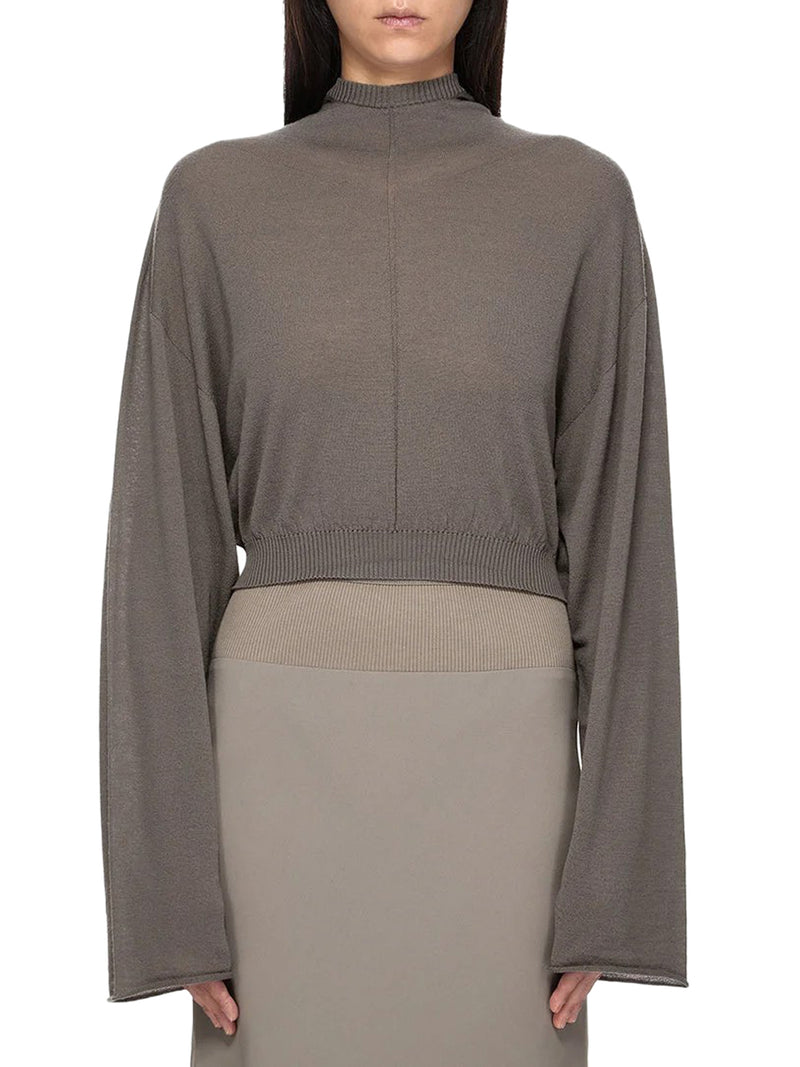 MAGLIA CROPPED IN MAGLIA CON CAPPUCCIO
