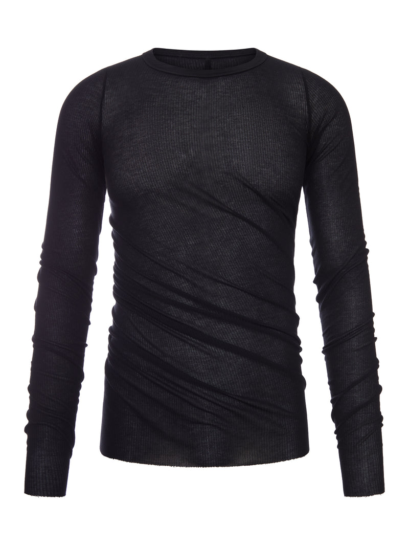 T-SHIRT RIB LS T A COSTE SEMITRASPARENTE CON DRAPPEGGIO