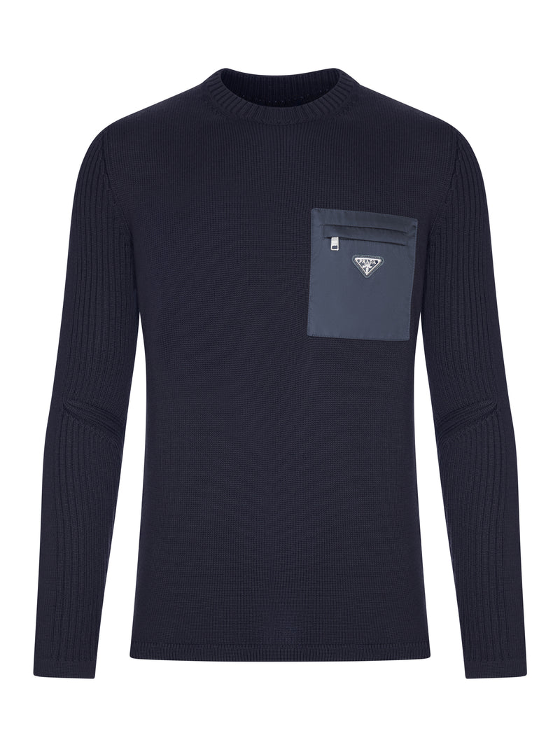 MAGLIA IN LANA CON TASCA IN RE-NYLON