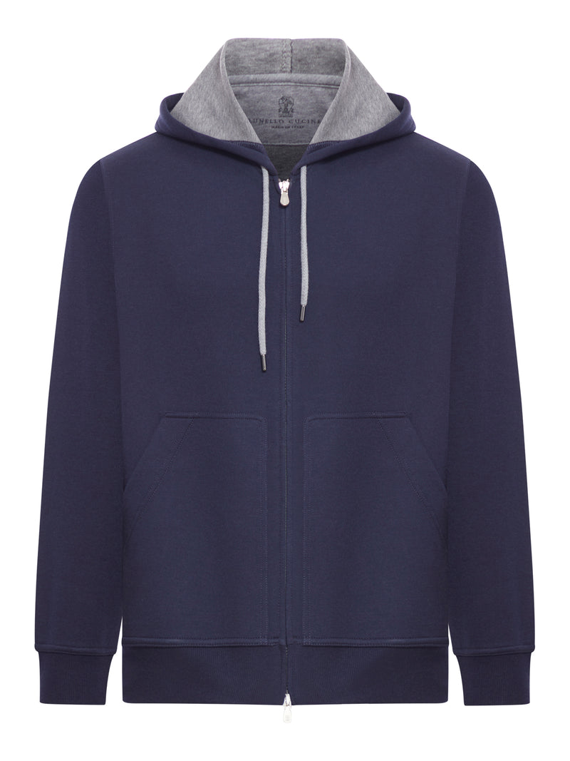 TOPWEAR IN FELPA DOUBLE DI COTONE, CASHMERE E SETA CON ZIP E CAPPUCCIO
