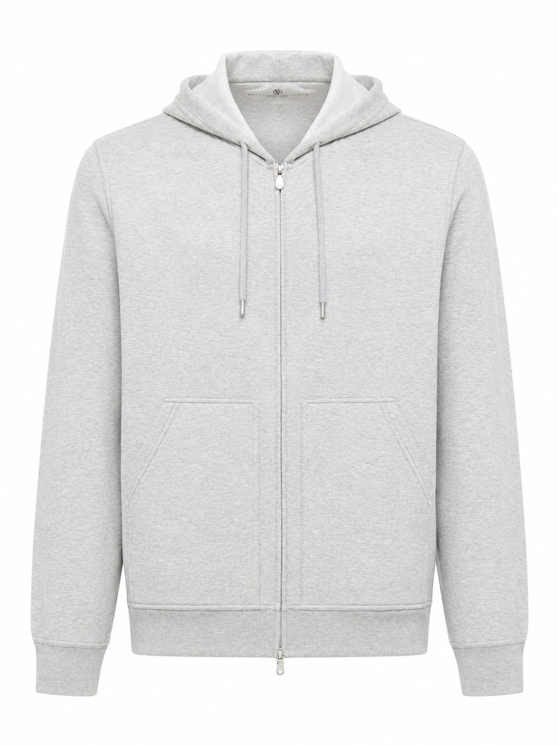 TOPWEAR IN FELPA DOUBLE DI COTONE, CASHMERE E SETA CON ZIP E CAPPUCCIO