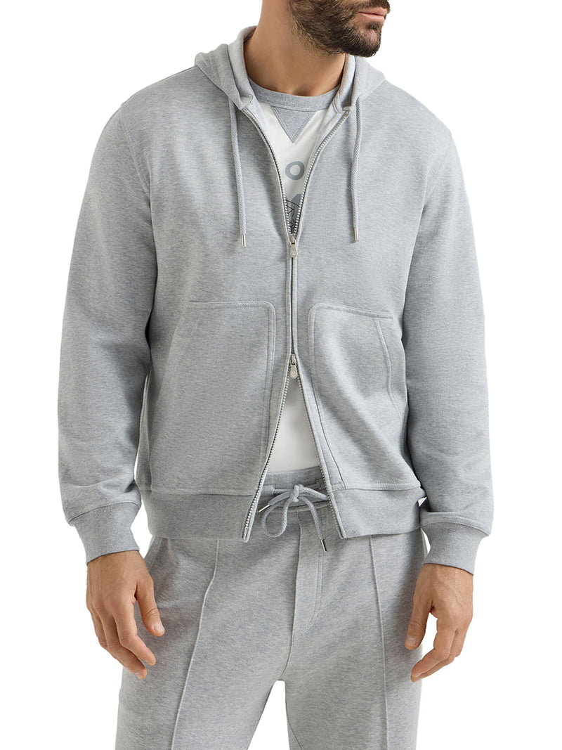 TOPWEAR IN FELPA DOUBLE DI COTONE, CASHMERE E SETA CON ZIP E CAPPUCCIO