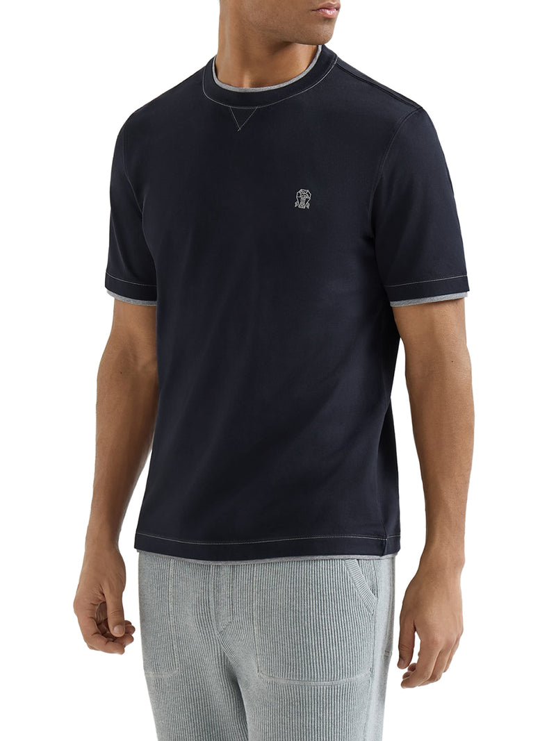 T-SHIRT IN COTONE CON LOGO FRONTALE E RIFINITURE A CONTRASTO