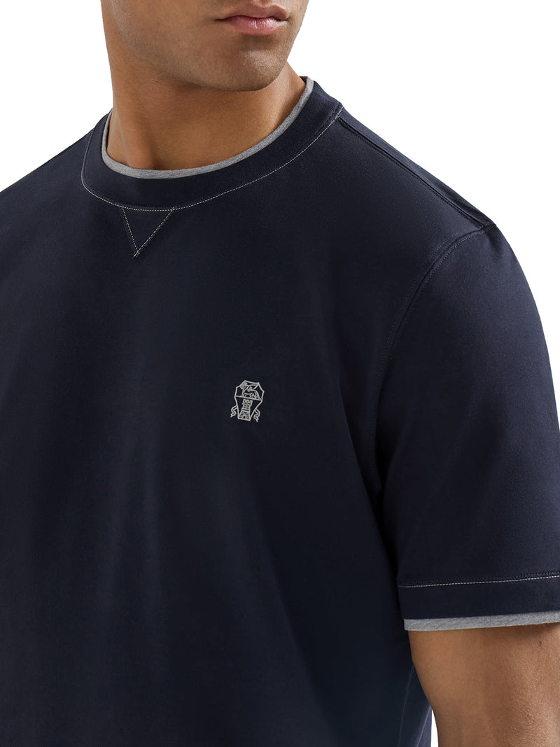 T-SHIRT IN COTONE CON LOGO FRONTALE E RIFINITURE A CONTRASTO