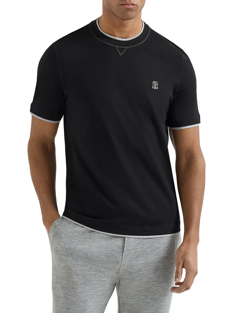 T-SHIRT IN COTONE CON LOGO FRONTALE E RIFINITURE A CONTRASTO