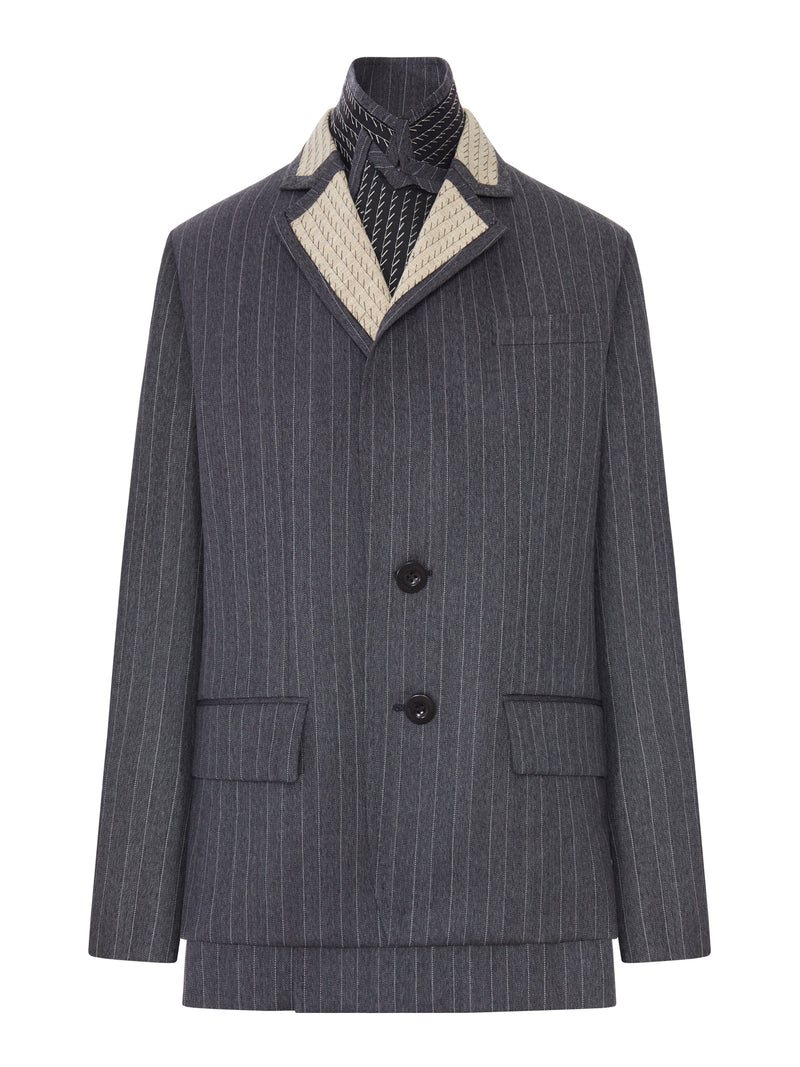 BLAZER GESSATO CON REVER A CONTRASTO E DETTAGLI RICAMATI