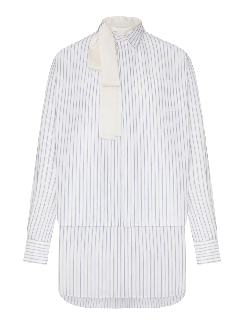 ABITO A CAMICIA CON MOTIVO A RIGHE E FOULARD INTEGRATO