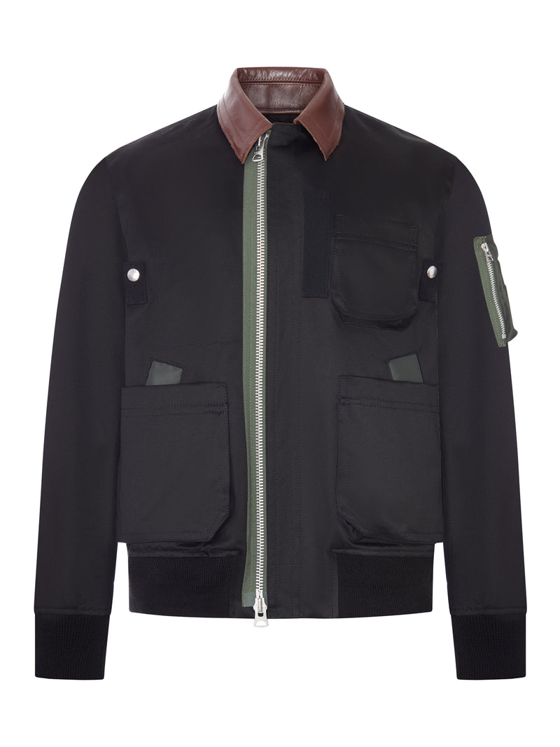GIACCA BOMBER UTILITY CON DETTAGLI IN PELLE