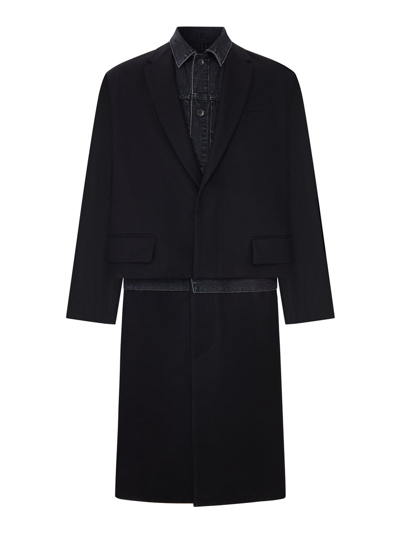 CAPPOTTO A PANNELLI CON INSERTO DENIM