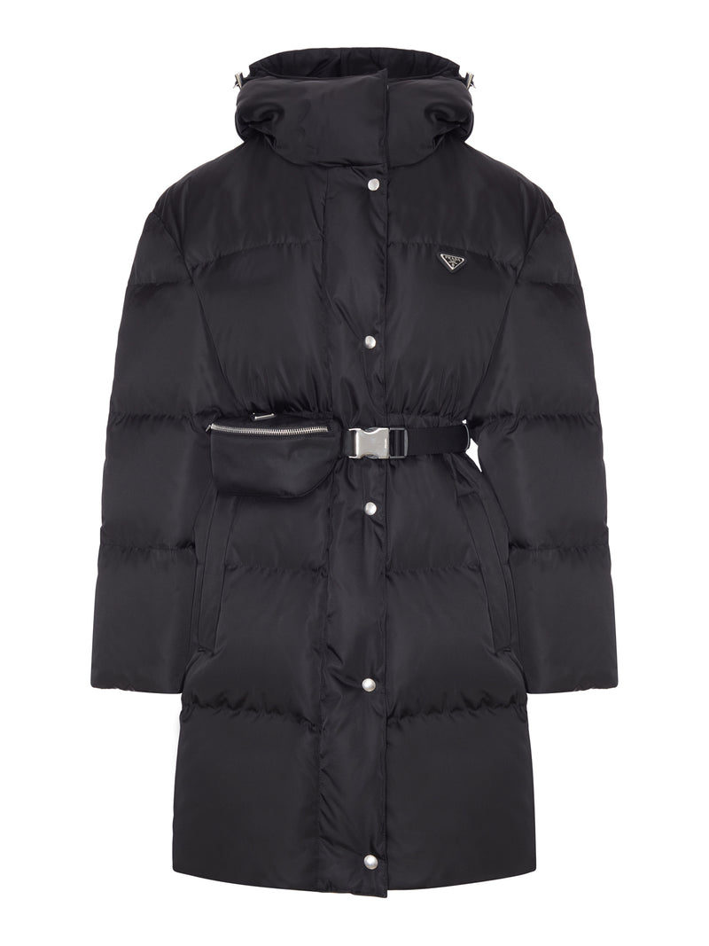 PIUMINO IN RE-NYLON CON CAPPUCCIO E CINTURA IN VITA