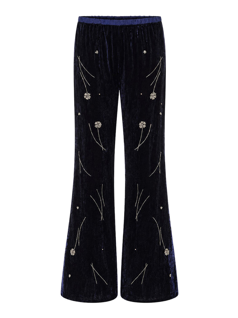 PANTALONE IN VELLUTO RICAMATO