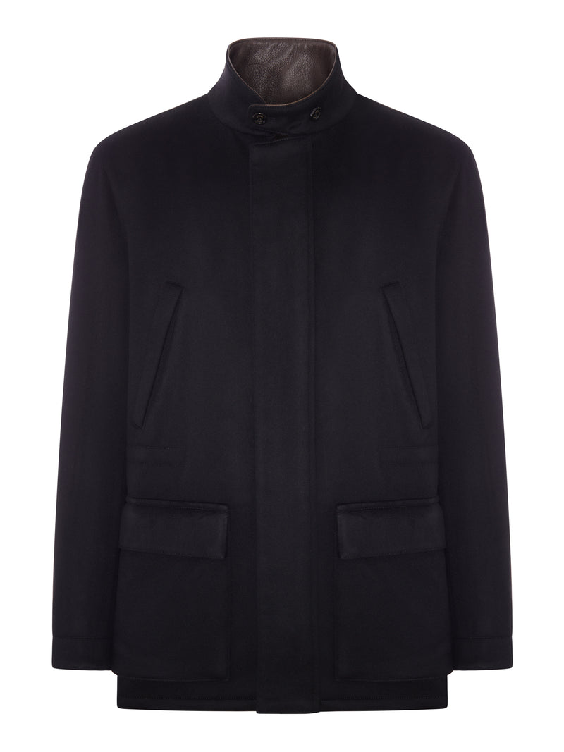 CAPPOTTO CORTO IN CASHMERE CON COLLO IN PELLE