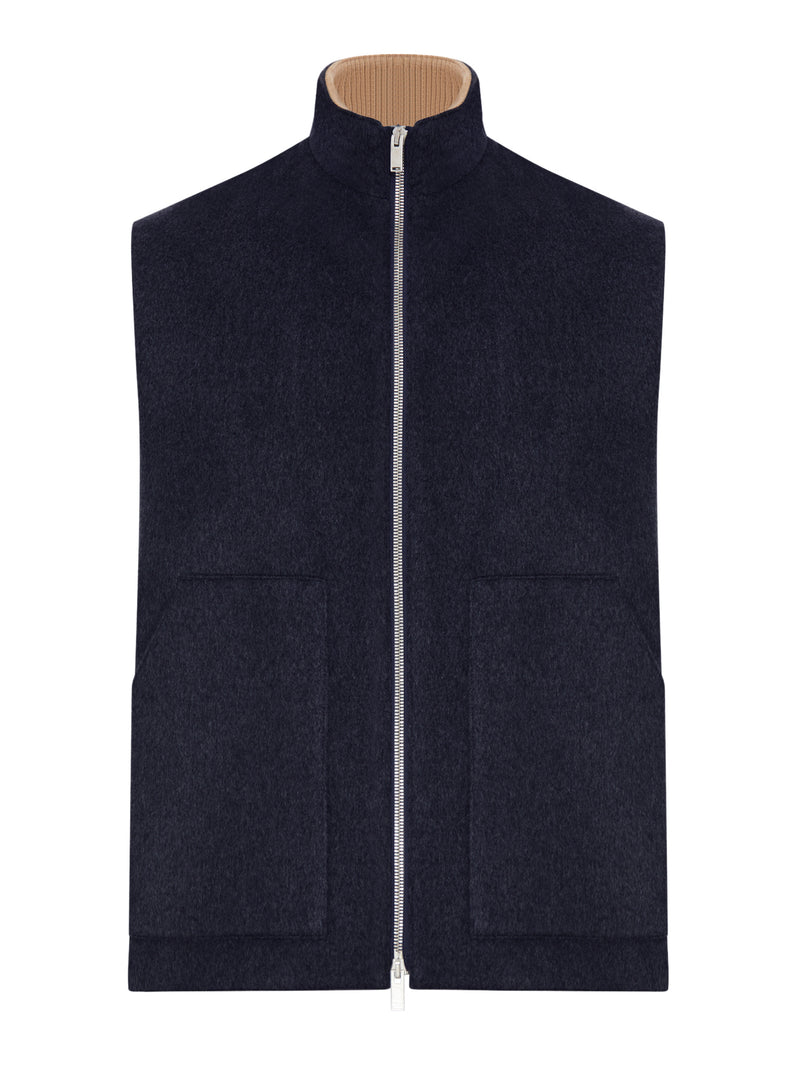 GILET IN LANA E CASHMERE CON ZIP E COLLO ALTO