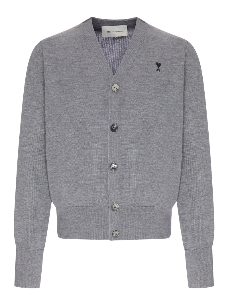 CARDIGAN IN MAGLIA CON SCOLLO A V E LOGO RICAMATO