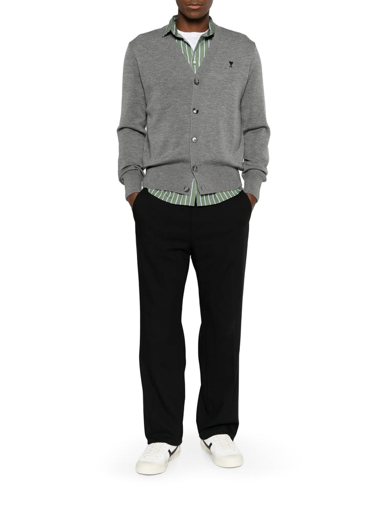 CARDIGAN IN MAGLIA CON SCOLLO A V E LOGO RICAMATO
