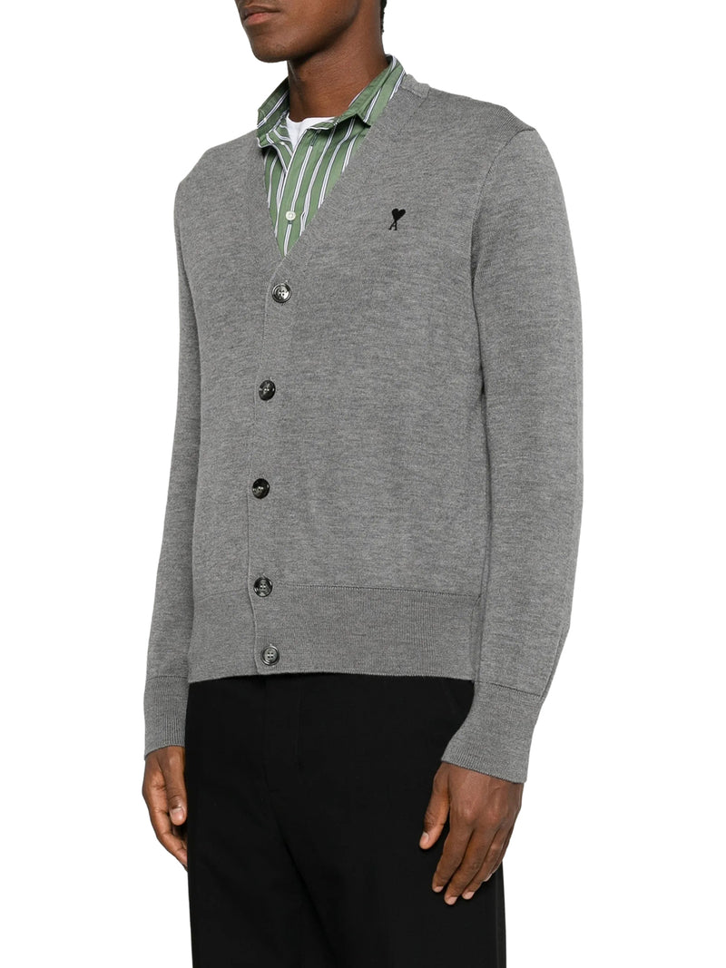 CARDIGAN IN MAGLIA CON SCOLLO A V E LOGO RICAMATO