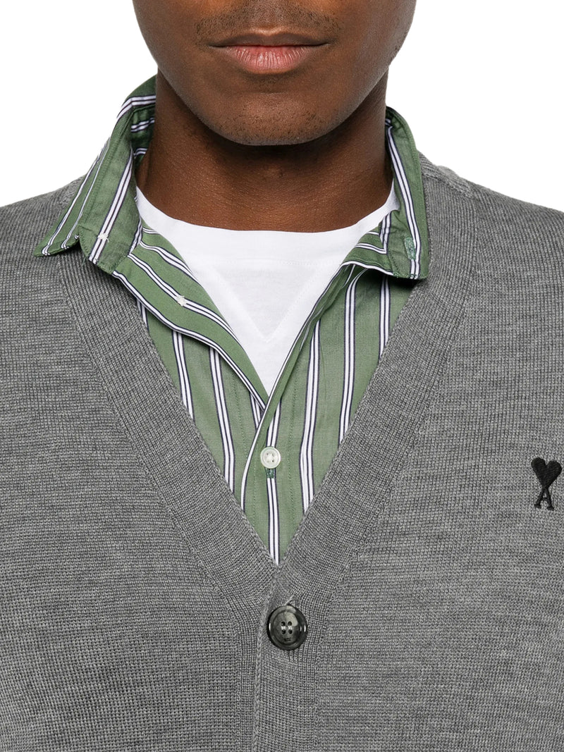 CARDIGAN IN MAGLIA CON SCOLLO A V E LOGO RICAMATO