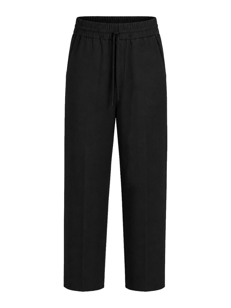 PANTALONI IN LANA NERA CON VITA ELASTICIZZATA
