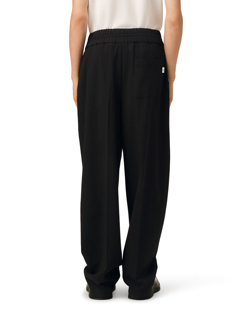 PANTALONI IN LANA NERA CON VITA ELASTICIZZATA