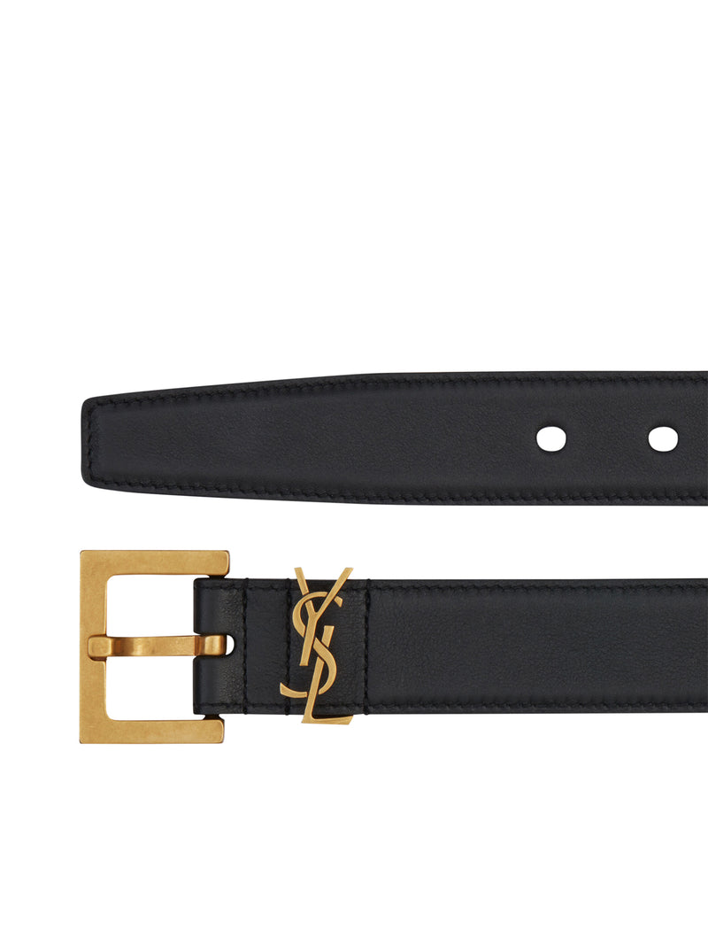 CINTURA MONOGRAM CON FIBBIA QUADRATA IN PELLE LISCIA