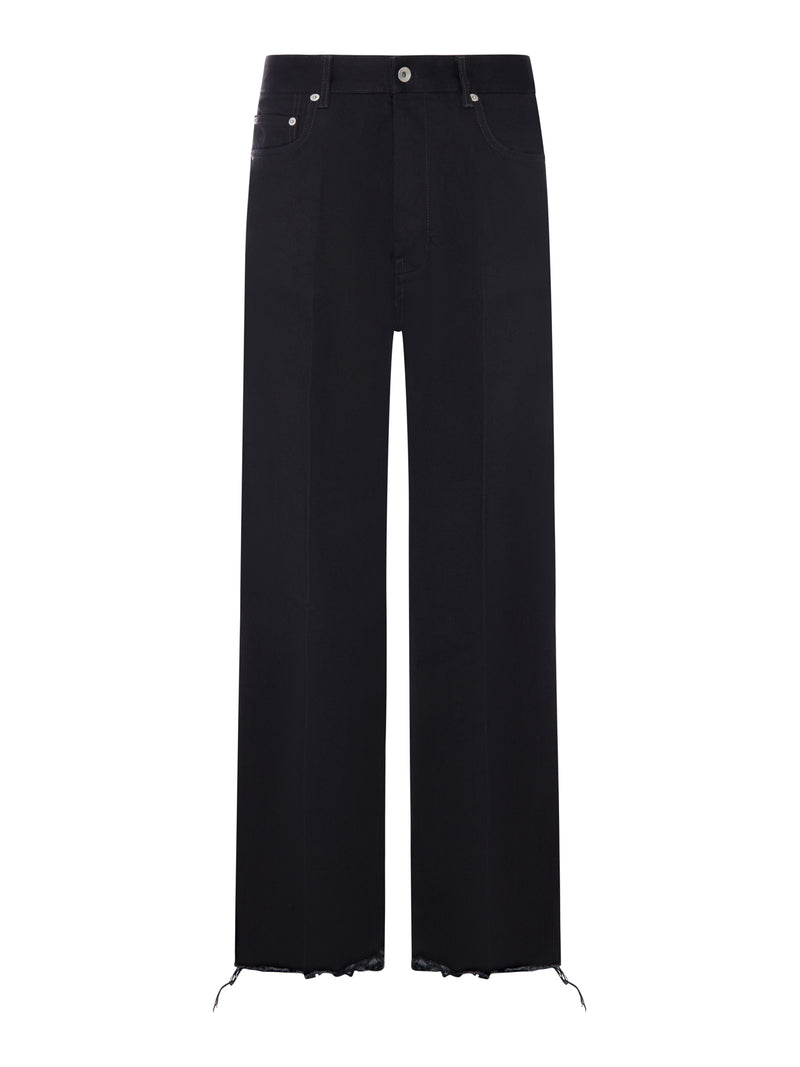 JEANS WIDE LEG IN DENIM CERAT CON ORLO SFILACCIATO