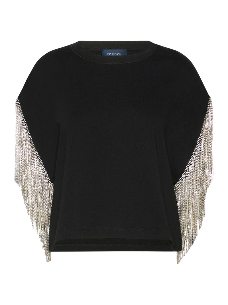 T-SHIRT BOXY IN COTONE CON FRANGE IN STRASS