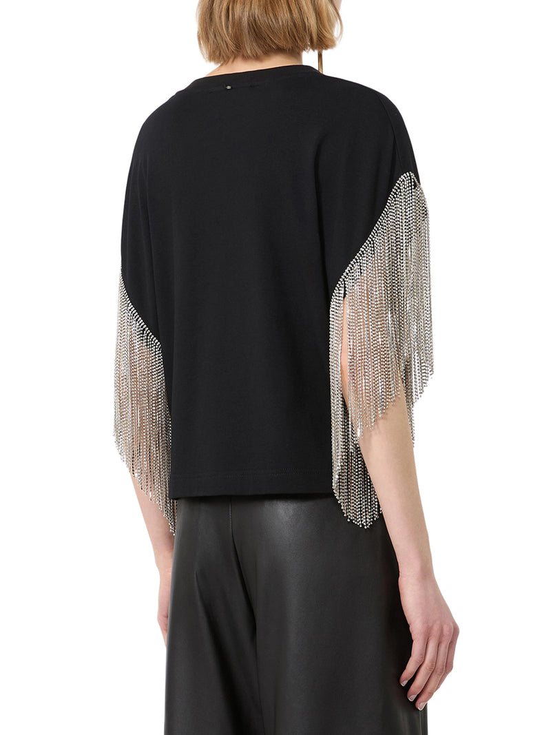 T-SHIRT BOXY IN COTONE CON FRANGE IN STRASS