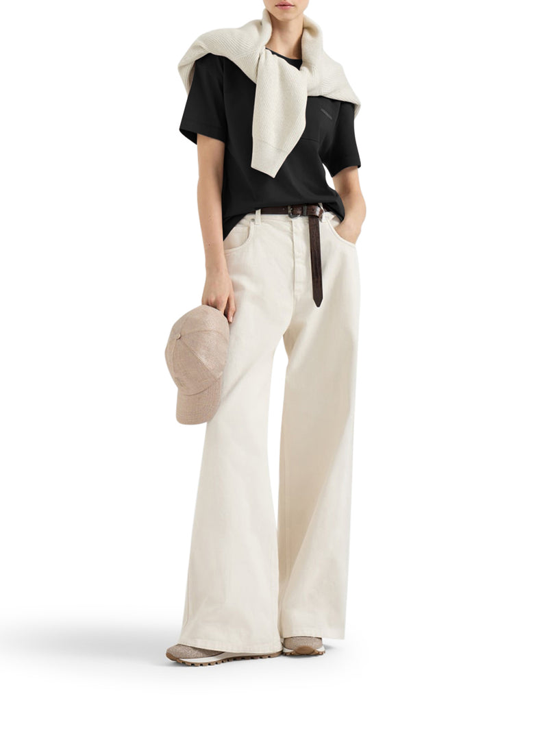 T-SHIRT GIROCOLLO IN COTONE CON APPLICAZIONE MONILE