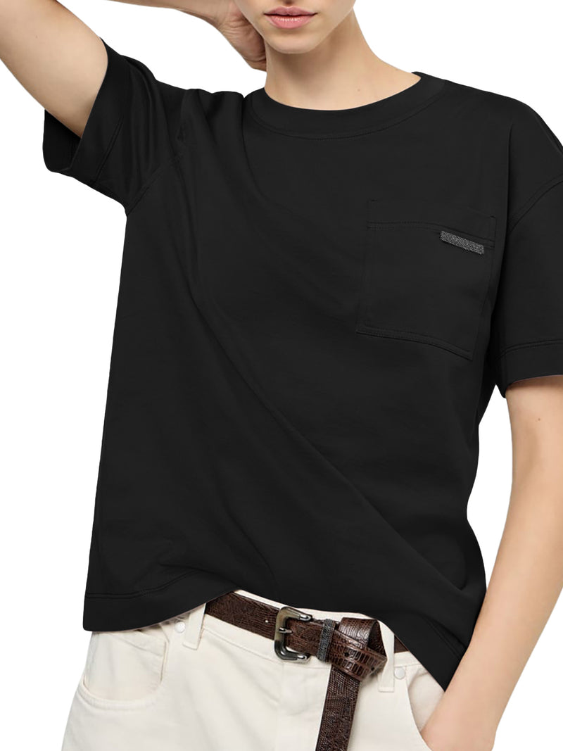 T-SHIRT GIROCOLLO IN COTONE CON APPLICAZIONE MONILE