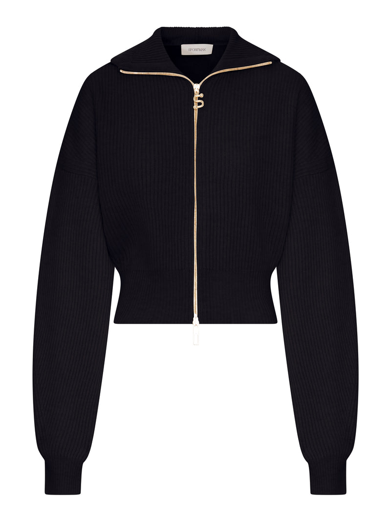 CARDIGAN IN LANA A COSTE CON COLLETTO AMPIO