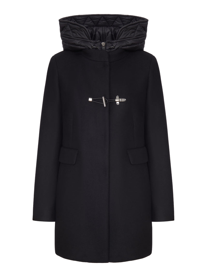 CAPPOTTO LUNGO IN MISTO LANA CON CAPPUCCIO E CHIUSURA METALLICA