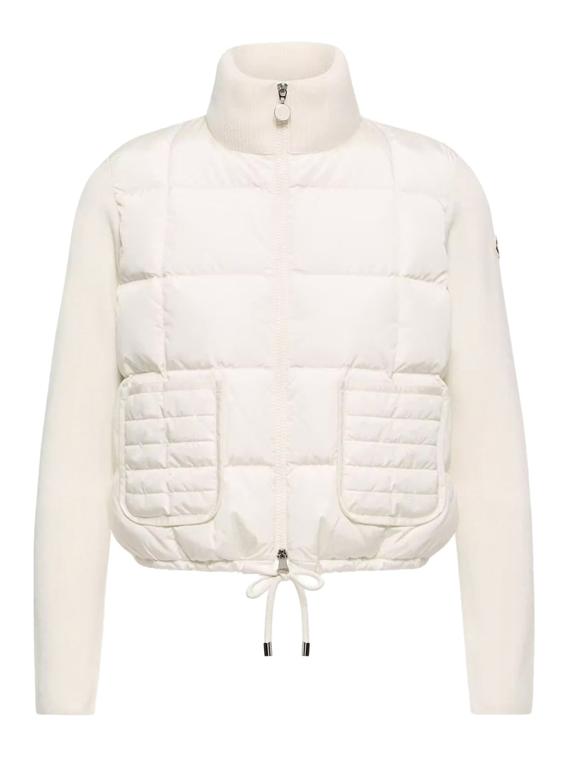 CARDIGAN IMBOTTITO IN LANA CON ZIP E TRAPUNTATURA A QUADRI