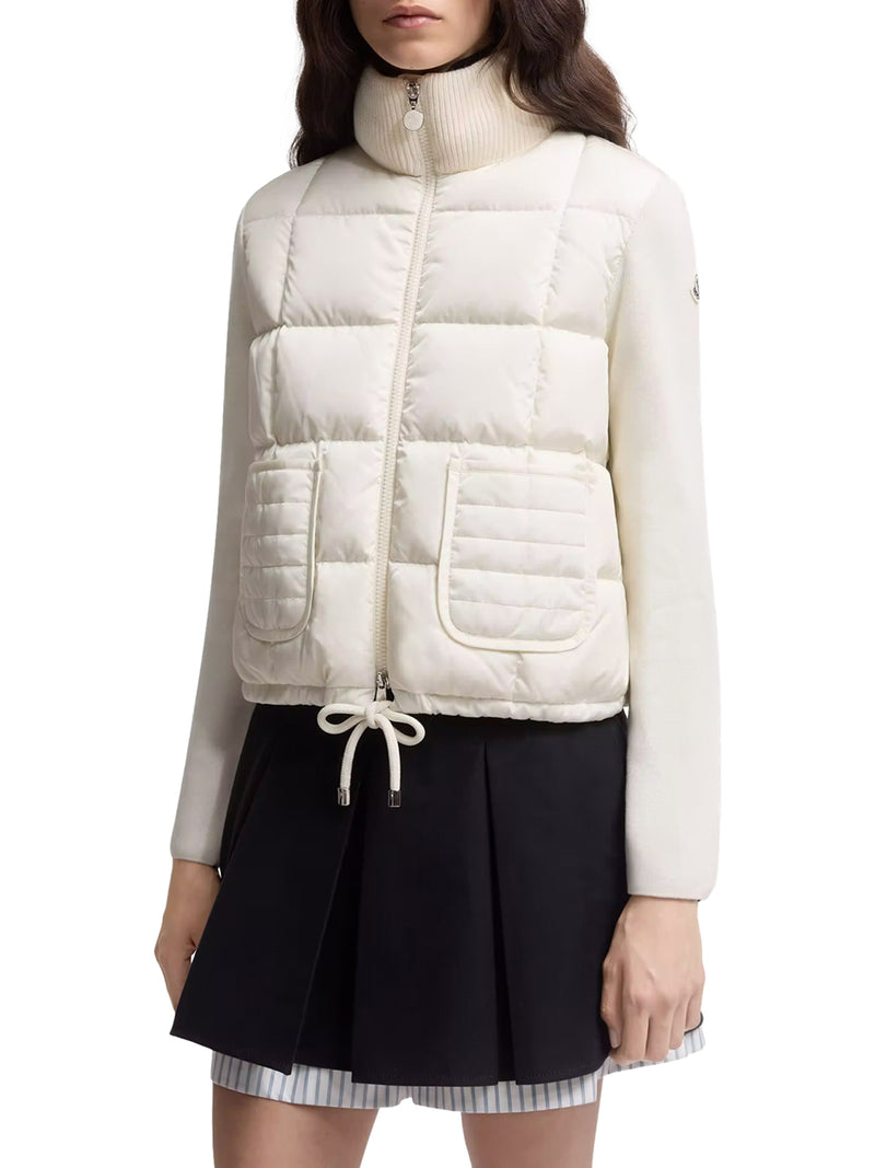 CARDIGAN IMBOTTITO IN LANA CON ZIP E TRAPUNTATURA A QUADRI