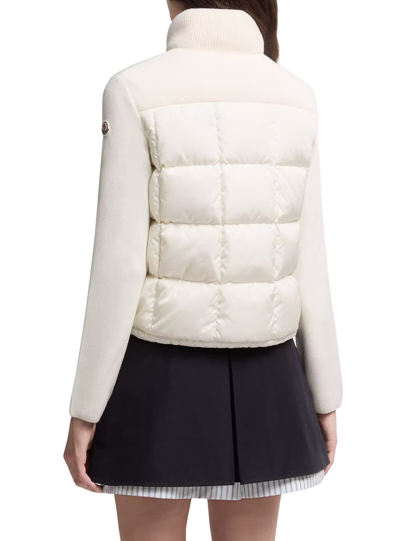 CARDIGAN IMBOTTITO IN LANA CON ZIP E TRAPUNTATURA A QUADRI