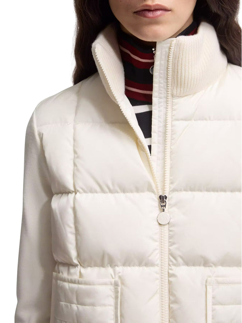 CARDIGAN IMBOTTITO IN LANA CON ZIP E TRAPUNTATURA A QUADRI